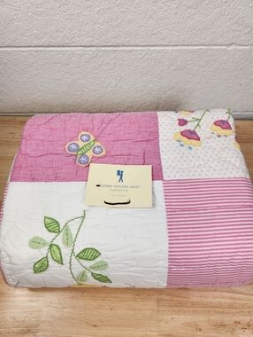 Pottery Barn Kids Flower Patches Quilt Sz Twin Colorful Embroidered NOS Garden